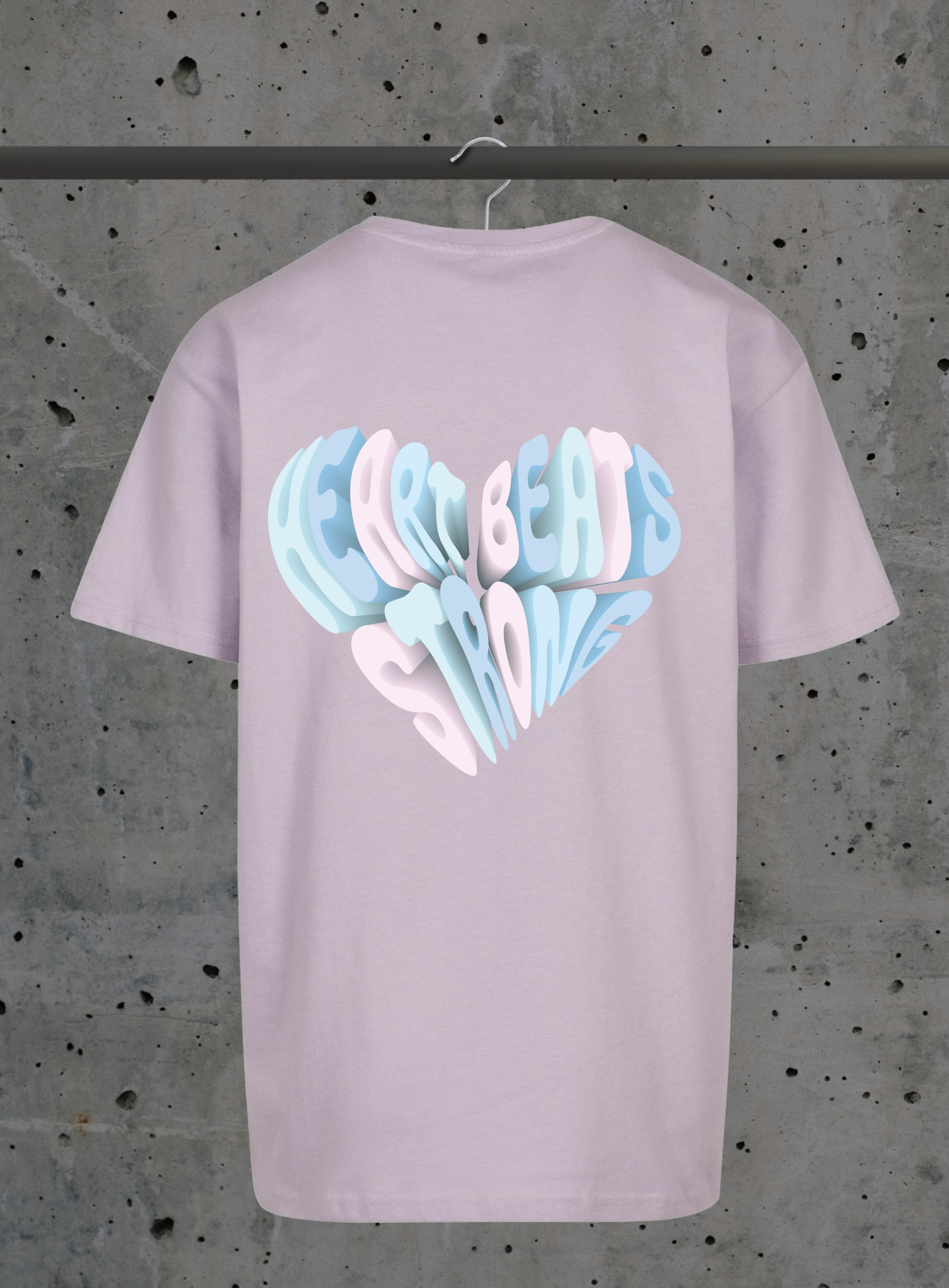Heart Beats Strong T-Shirt – 3D Herz Typografie Design Pastell | 3DDigitaldruck
