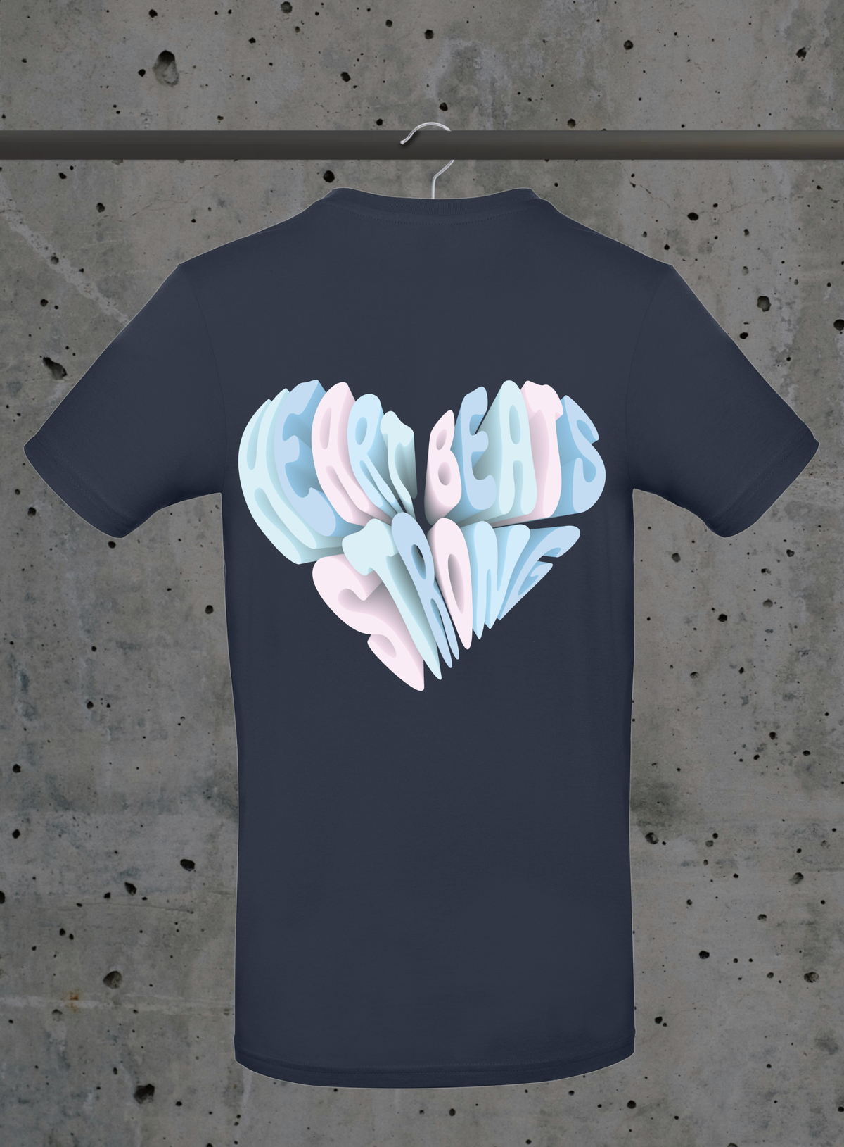 Heart Beats Strong T-Shirt B&C E190 in Navy