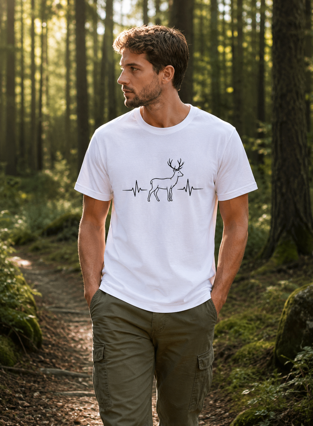Herzschlag Hirsch Seitenansicht T-Shirt – Jäger & Natur Design | 3DDigitaldruck