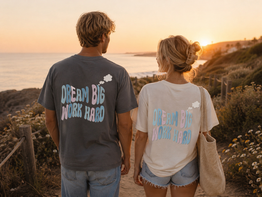 Dream Big Work Hard T-Shirt – Motivations Lettering Pastell | 3DDigitaldruck